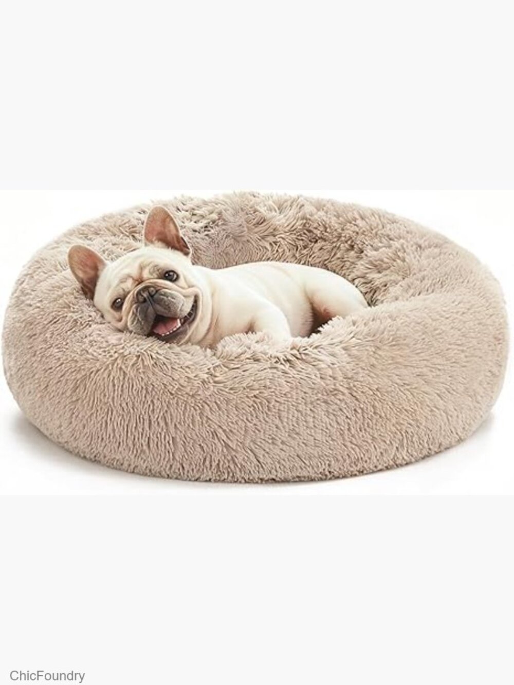 Anti-Anxiety Donut Pet Bed - Plush Faux Fur, Machine Washable, 20"-27"